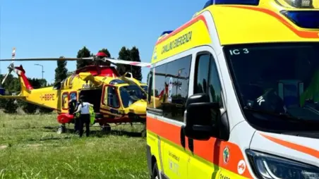 Un intervento di ambulanza ed elisoccorso