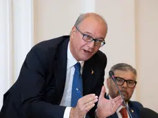 L’intervento del ministro Valditara a Monfalcone, dietro di lui il segretario regionale della Lega Dreosto (Bonaventura)