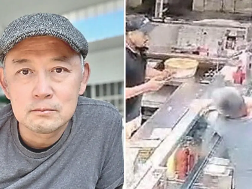 A sinistra Shimpei Tominaga, a destra il momento del pugno che ne causò la morte