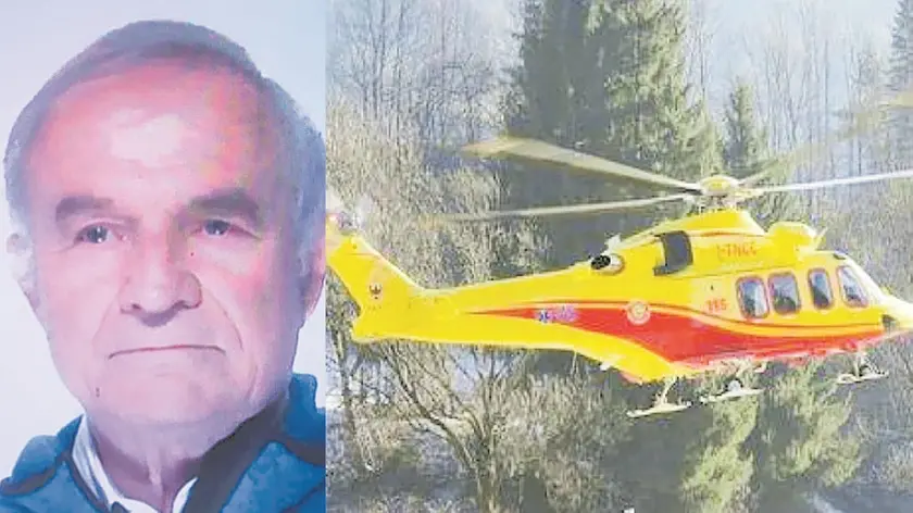 Luciano De Pieri e l’elicottero del Suem durante un’operazione di soccorso