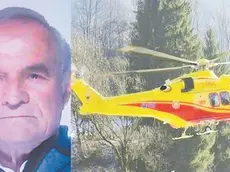 Luciano De Pieri e l’elicottero del Suem durante un’operazione di soccorso