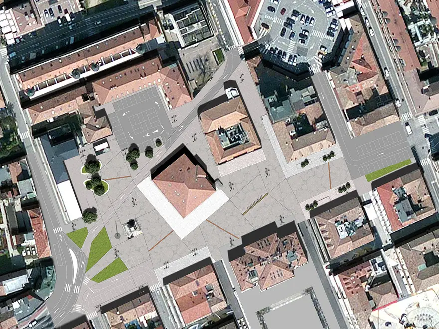 Borghesi Montebelluna presentazione progetto arredo urbano, rendering vista alto