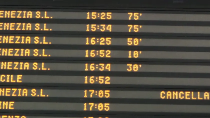DE POLO AG.FOTOFILM TREVISO STAZIONE DEI TRENI, PANNELLO PARTENZE CANCELLATE
