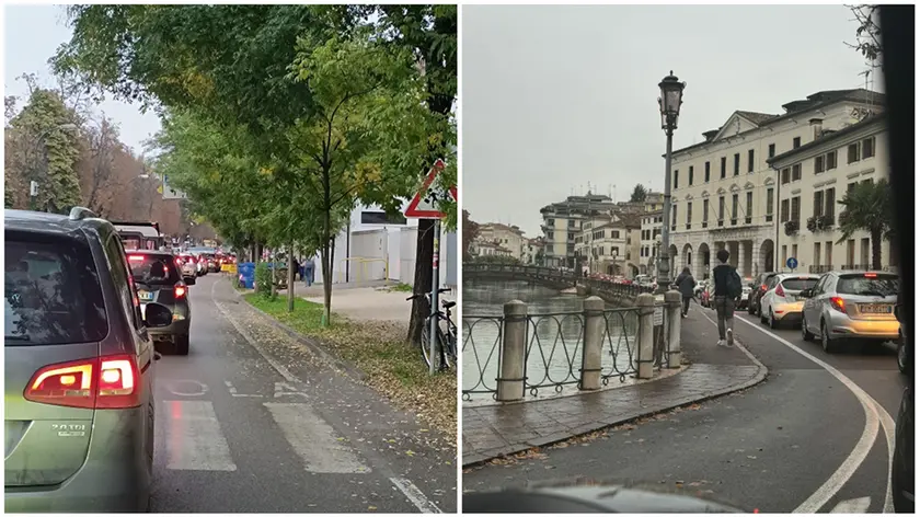 Pioggia e cantieri, il traffico in centro a Treviso
