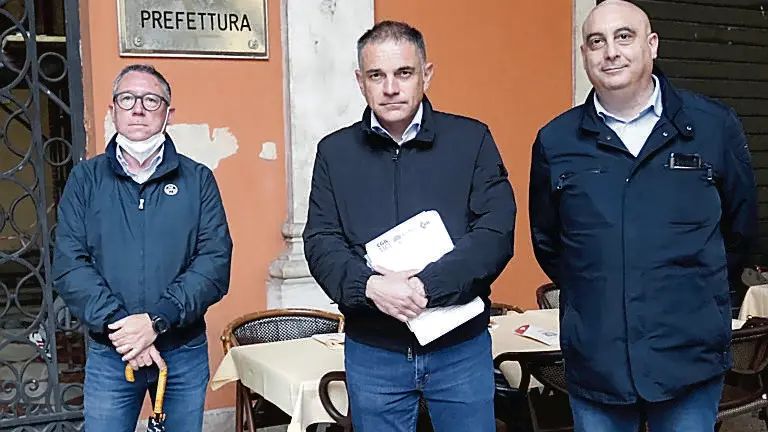 Gianluca Fraioli (Uil), Massimiliano Paglini (Cisl) e Mauro Visentin (Cgil)
