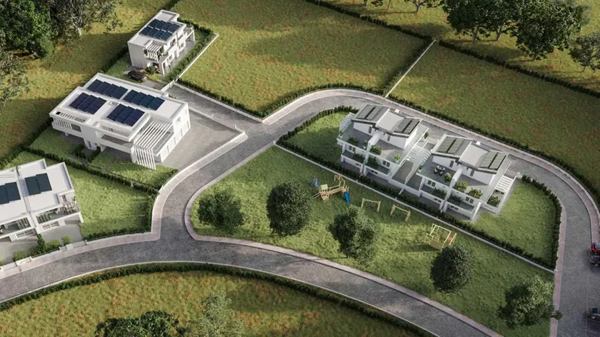 Il rendering delle prime case in costruzione nell’ambito dell’area “Oasi Silea” nella lottizzazione