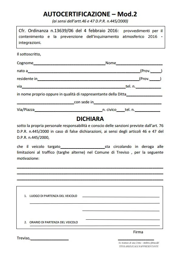 Il modello per l'autocertificazione