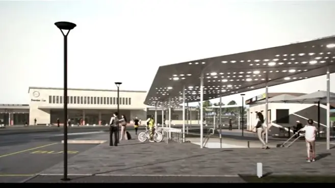 Un rendering della rinnovata stazione ferroviaria a Treviso