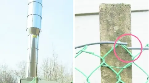 Il cannone antigrandine installato a San Gallo, a destra il cavo reciso di netto