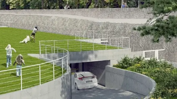 Rendering del park interrato al Pattinodromo