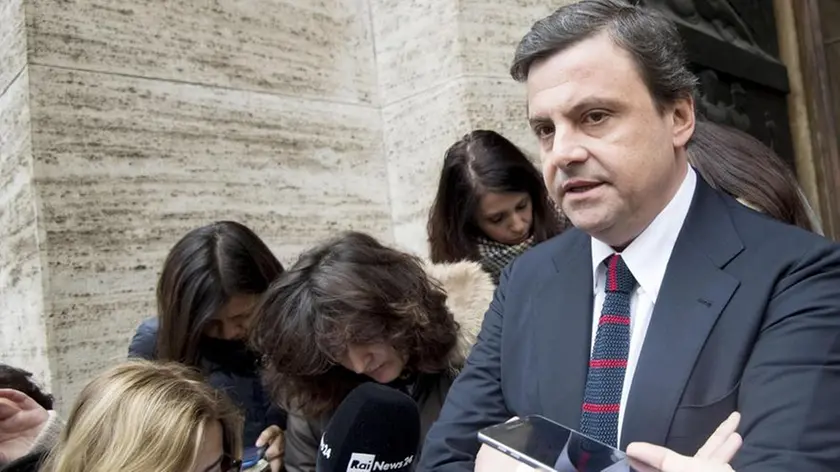 Italian Minister of Economic Development, Carlo Calenda, declares to journalists at the end of a meeting with Tim's General Director, Amos Genish. Rome, 7 February 2018. ANSA/CLAUDIO PERI