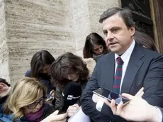Italian Minister of Economic Development, Carlo Calenda, declares to journalists at the end of a meeting with Tim's General Director, Amos Genish. Rome, 7 February 2018. ANSA/CLAUDIO PERI