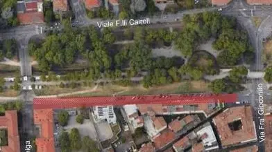 In rosso il tratto di viale D’Alviano che chiuderà il 17 giugno