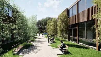 Uno dei rendering degli edifici nel nuovo Campus di Ca' Foscari all'ex Turazza a Treviso