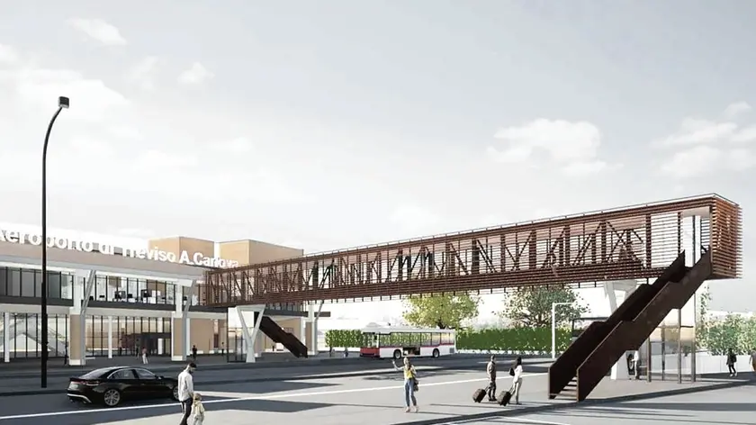 Il rendering della passerella davanti all'aeroporto Canova