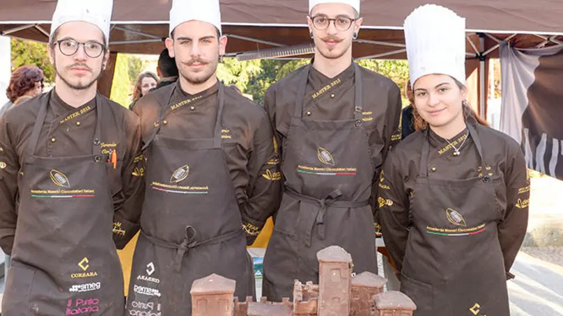 Ferrazza Conegliano festa del cioccolato, i maestri cioccolatieri Geremia, Dario, Vincenzo e Ilaria