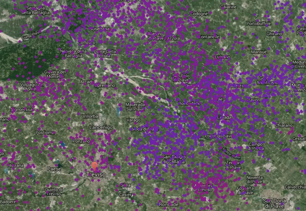La mappa dei fulmini sulla provincia