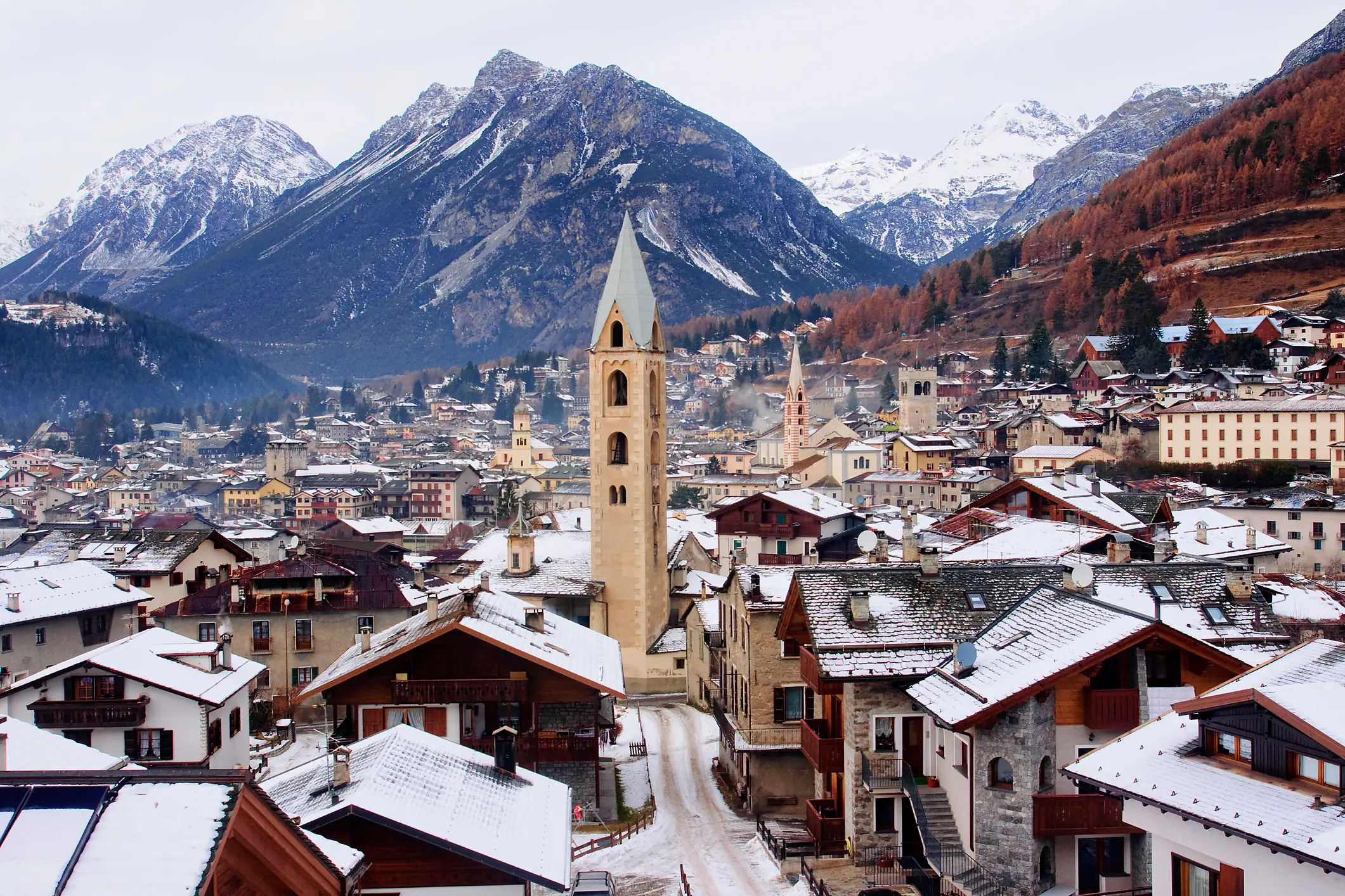 Winter view of the vintage city of Bormio (Italy)