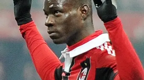 A.C. Milan forward Mario Balotelli (L) celebrates after scoring the 2-0 during the Serie A soccer match between AC Milan and Parma at the Giuseppe Meazza stadium in MIilan, Italy, 15 February 2013. ANSA/DANIEL DAL ZENNARO