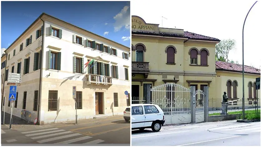 A sinistra casa Salce, sede di Israa (dietro c’ è la Casa Albergo), a destra la sede d ell’Ipab Appiani Turazza