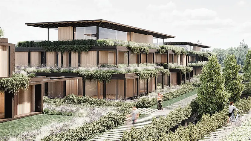 Un rendering di come sarà l’area dei Mulini Mandelli a Treviso