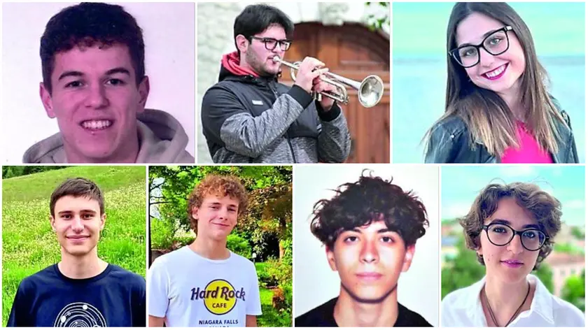Dall'alto a sinistra, in senso orario: Alessandro Cescon, Diego Rover, Emma Marcon, Sofia Dal Cin, Fabrizio Tarantino, Jacopo Carlon, Lorenzo Weiss