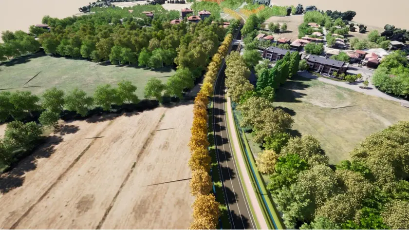 Un render del Terraglio est, che si innesterà sulla tangenziale di Treviso, vicino all’ospedale, attraverso una rotatoria con 4 bracci