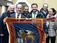 Interpress/M.Tagliapietra Venezia 20.02.2014.- Conferenza stampa Lega Nord per Referendum Consultivo per l'indipendenza del Veneto. Luca Zaia, Matteo Salvini e consiglieri. Taverna La Fenice.